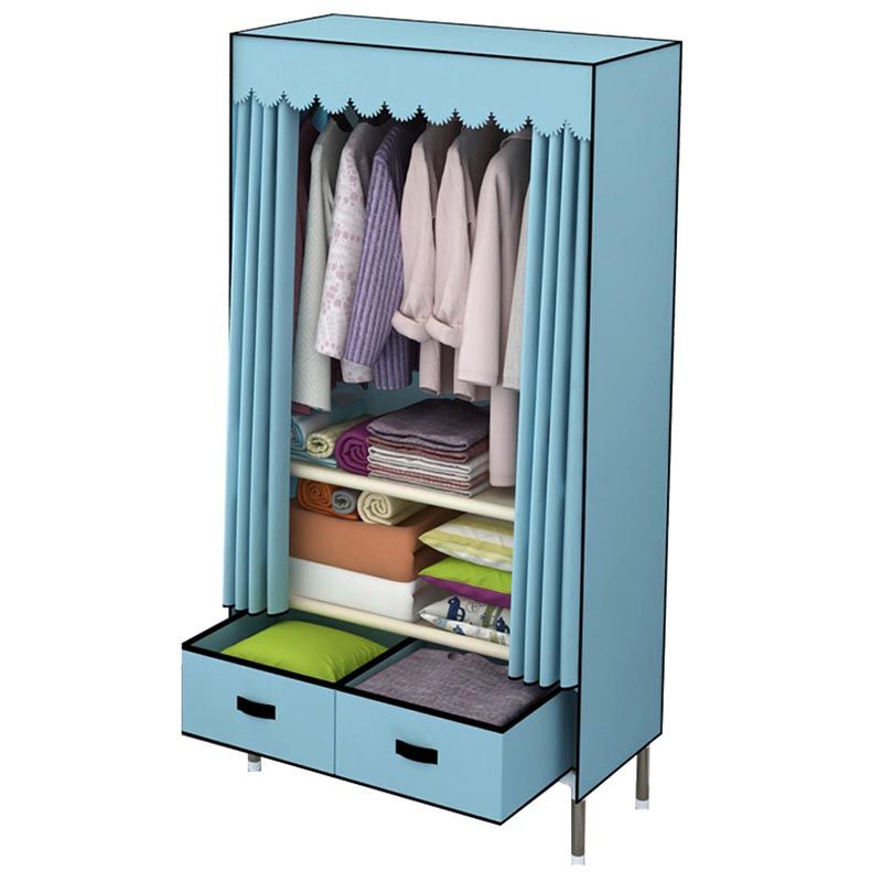 Silver Metal Frame Wardrobe Cabinet Contemporary Home Wardrobe with Drawers