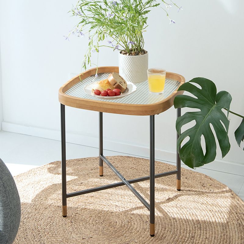 Geometric Clear Glass Coffee Table with Wood Edge 1 Single Cocktail Table