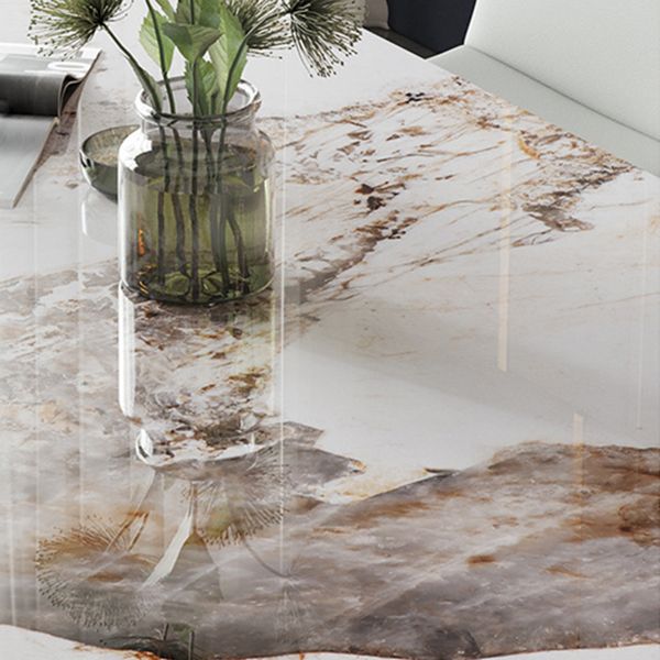 Industrial Style Rectangle Dining Table Stone Furniture with Metal 4 Legs