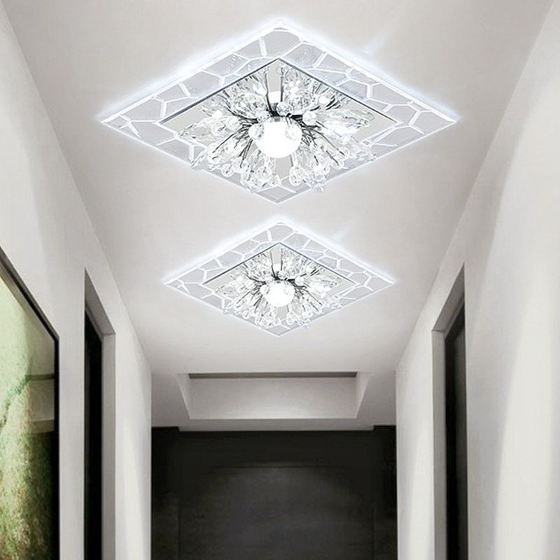 Modern Style Square Flush Light Crystal Hallway LED Flush Ceiling Light Fixture in Clear