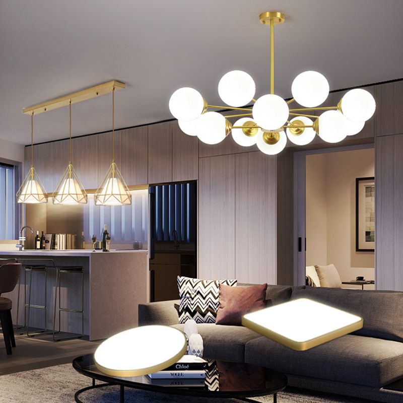 Globe Chandelier Light Fixture Designer Multi-Head Bronze Chandelier Lamp with Glass Shade