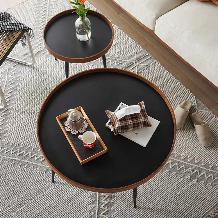 Round Coffee Table with Wood Accents 4 Legs Modern Coffee Cocktail Table