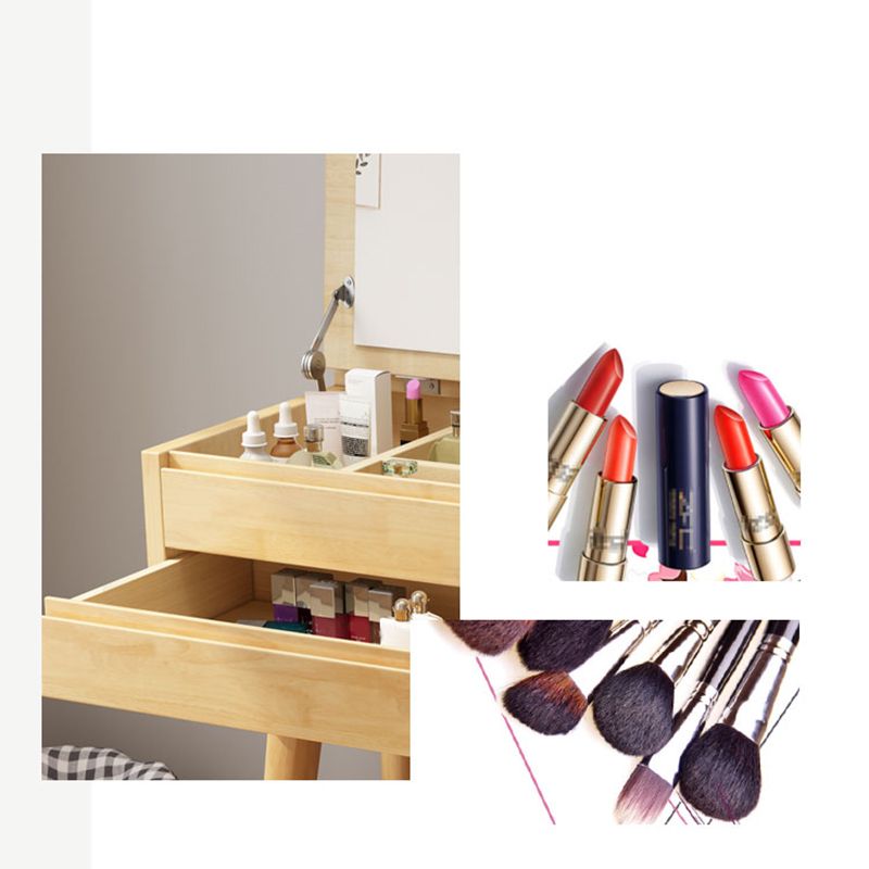 Scandinavian Bedroom Dressing Table Rubberwood Flip-Top Make-up Vanity