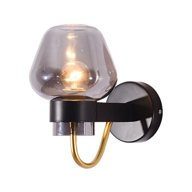 Modern Style Brass Wall Light Bowl Wall Sconce with Glass for Living Room