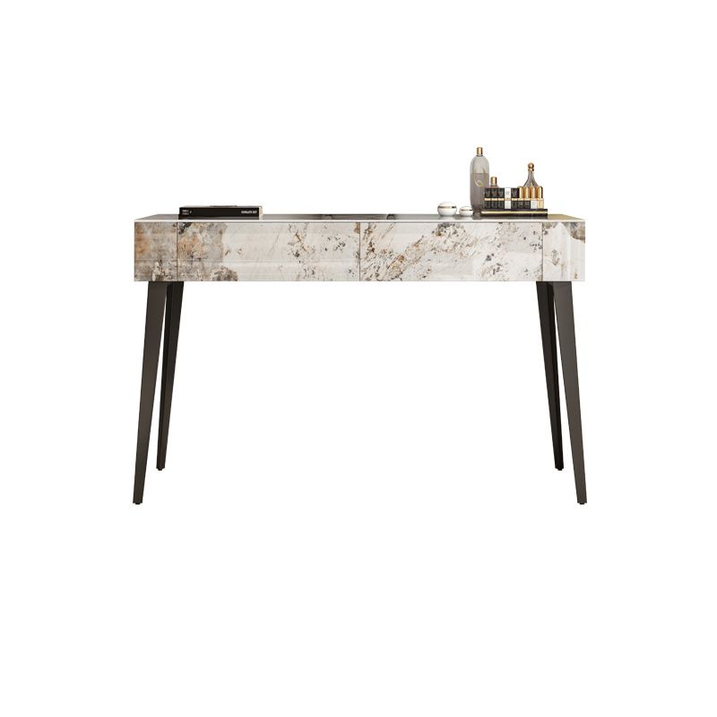 Stone Top Dressing Table Stool Set Black Vanity with Wood Drawers