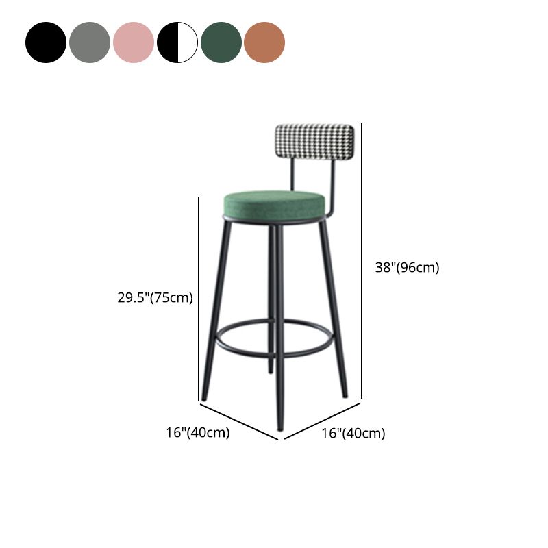 Modern Armless Backrest Counter Stool Iron Kitchen Bar Stool with Velvet Cushion and Pedal