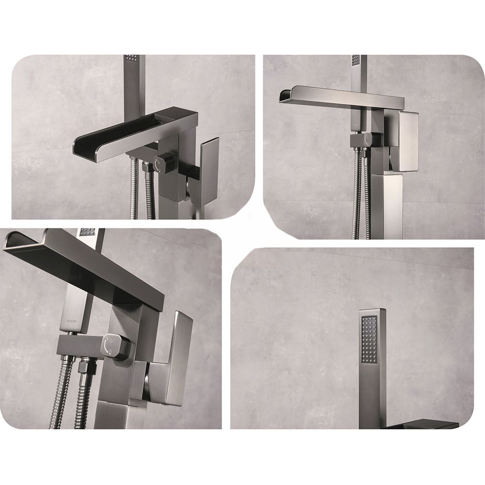 Floor Mounted Metal Freestanding Tub Filler 1 Handle Freestanding Faucet with Hose