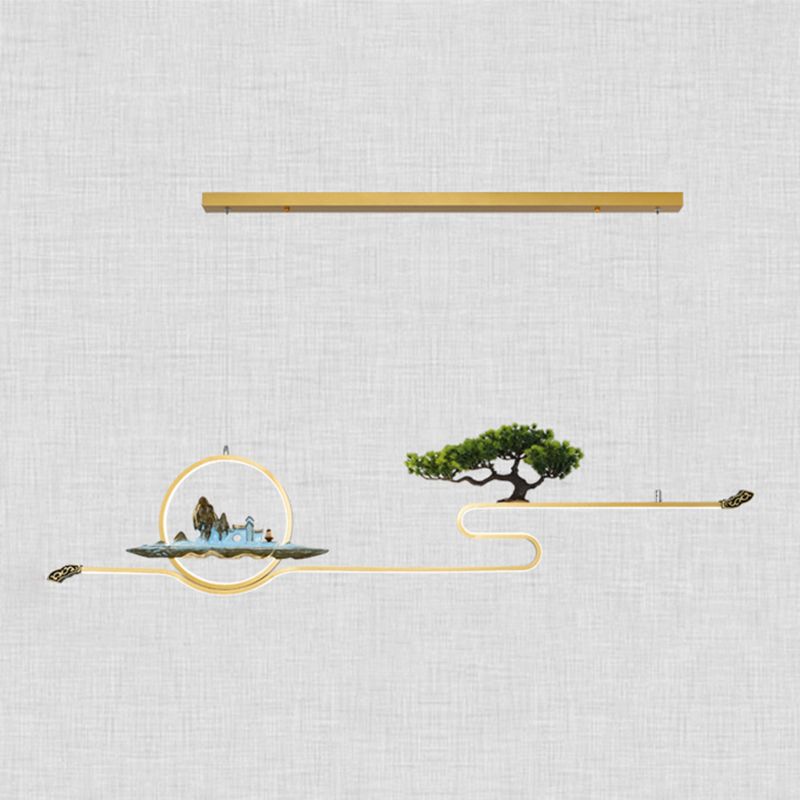 Luces de isla de forma lineal Luces de estilo contemporáneo Metal Dos accesorios de iluminación colgante