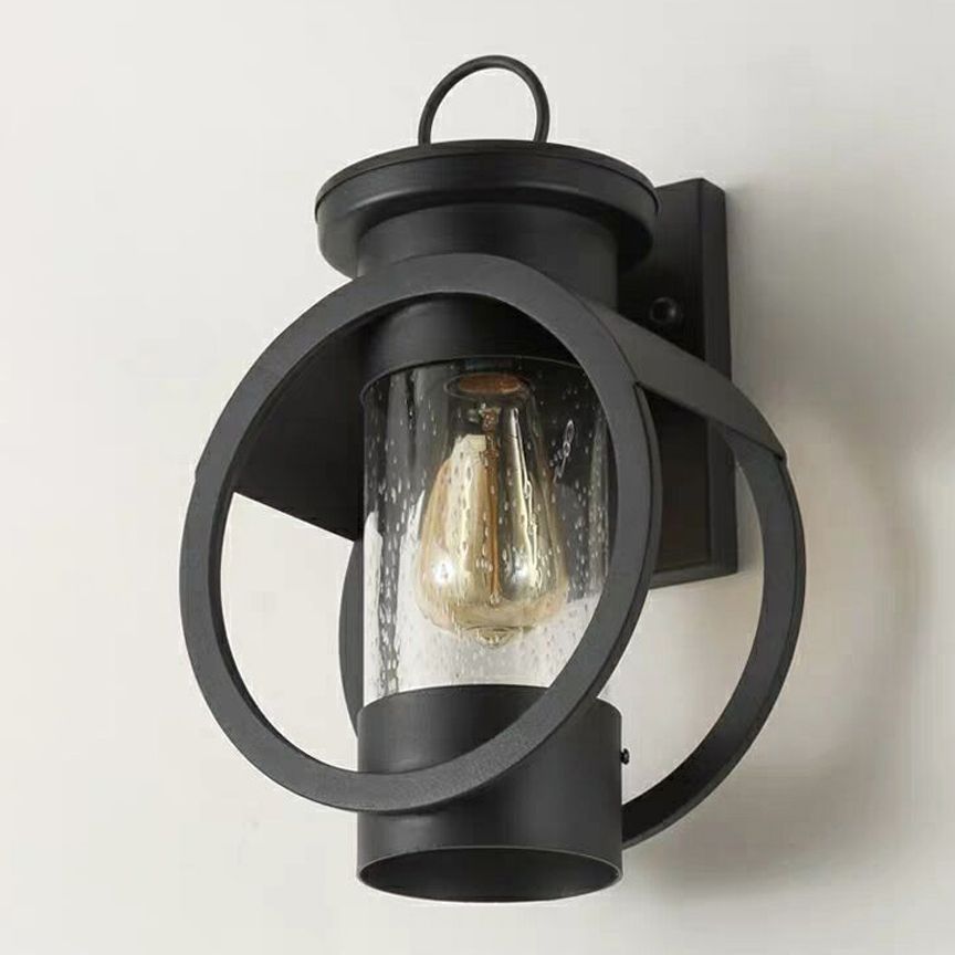 Retro Glass Shade Wall Light Black Single Light Wall Sconce for Outdoors