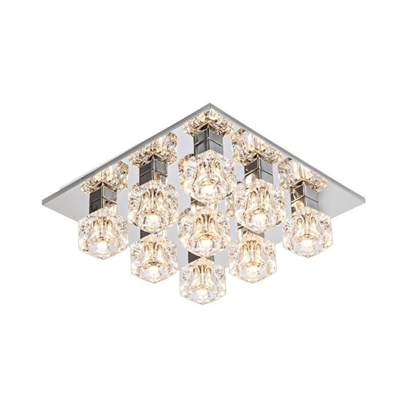 LED Cubic Flushmount Light Contemporary Chrome Finish Clear Crystal Close to Ceiling Lamp for Living Room
