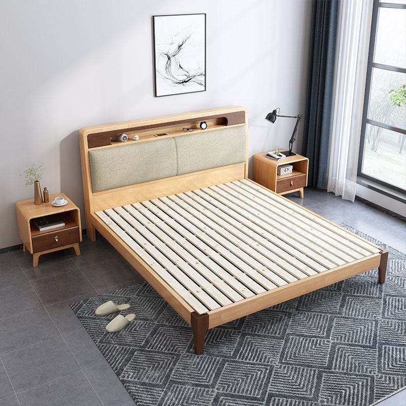 Upholstered Headboard Standard Bed Wood and Upholstered Bed Frame Natural