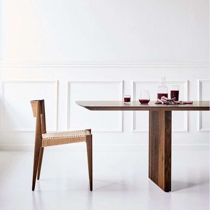 Mesa de comedor informal de rectángulo Color de madera Doble pedestal con madera maciza