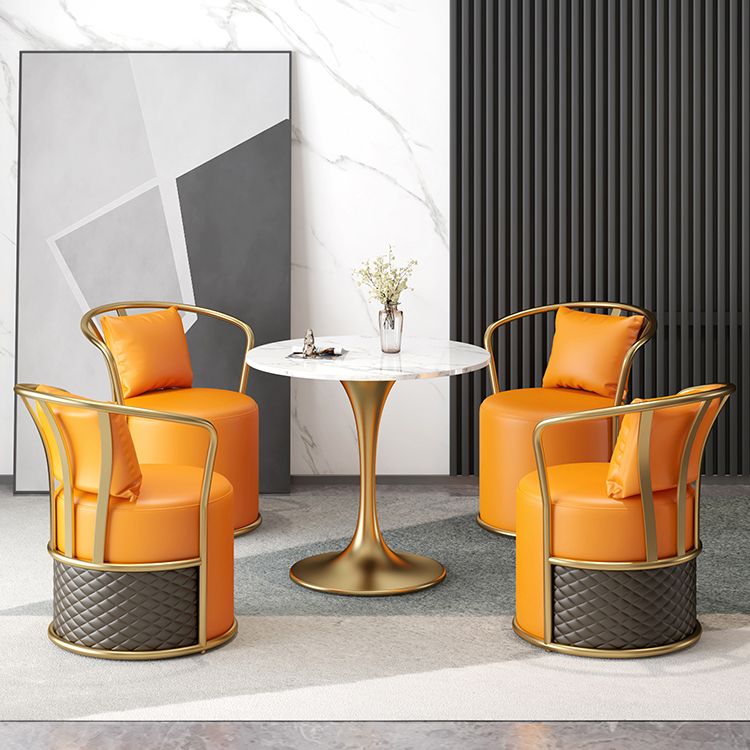 Glam Dinette Set with Leather Chairs 1/4/5 Pieces Glossy White Stone Dining Table Set