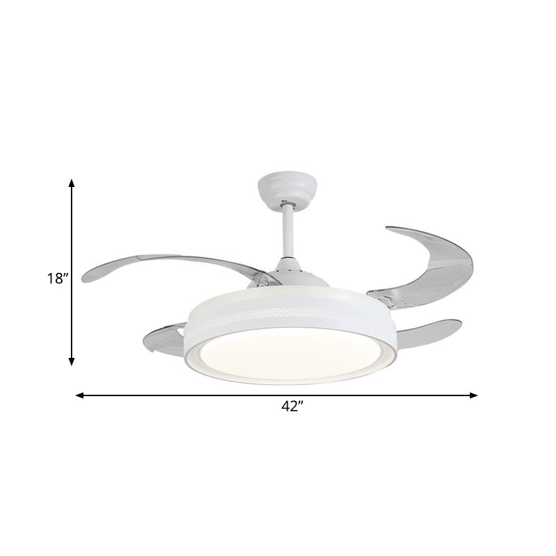 42 "Breite weiße Ring Deckenlüftungslampe Modernismus Acryl -LED -Schlafzimmer Halbflush -Montierung Leuchte mit 4 Klingen, Fern-/Wandsteuerung/Fernbedienung und Wandsteuerung