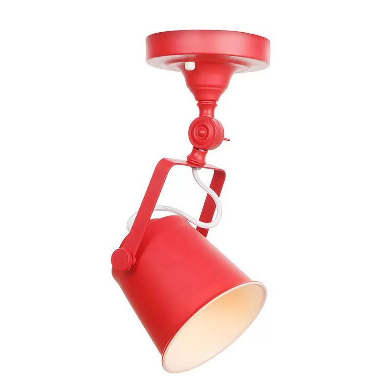 Secchio nordico a soffitto rotabile luce 1 illuminazione a montaggio semifulto con staffa in rosso/arancione/grigio