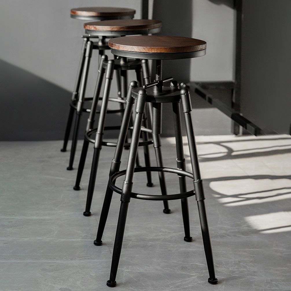 Industrial Adjustable Height Bar Stool Iron Round Armless Bar Stool