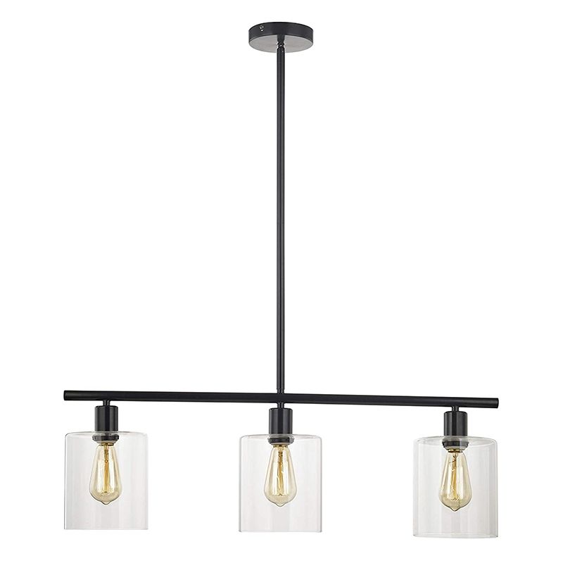 3-Lights Modern Style Island Light Clear Glass Shade Metal Island Pendant Lamp with 25" Adjustable Rod
