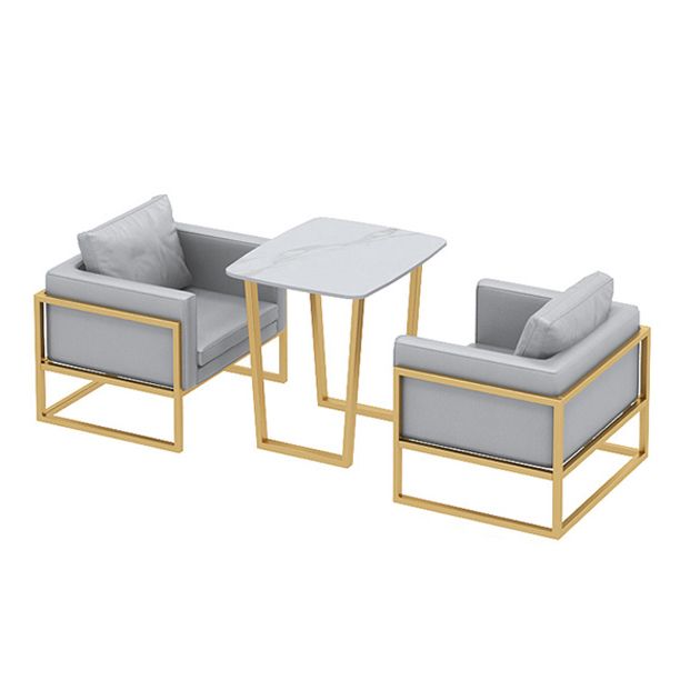 Traditional Luxury Dining Table Sintered Stone Table with Metal Double Pedestal