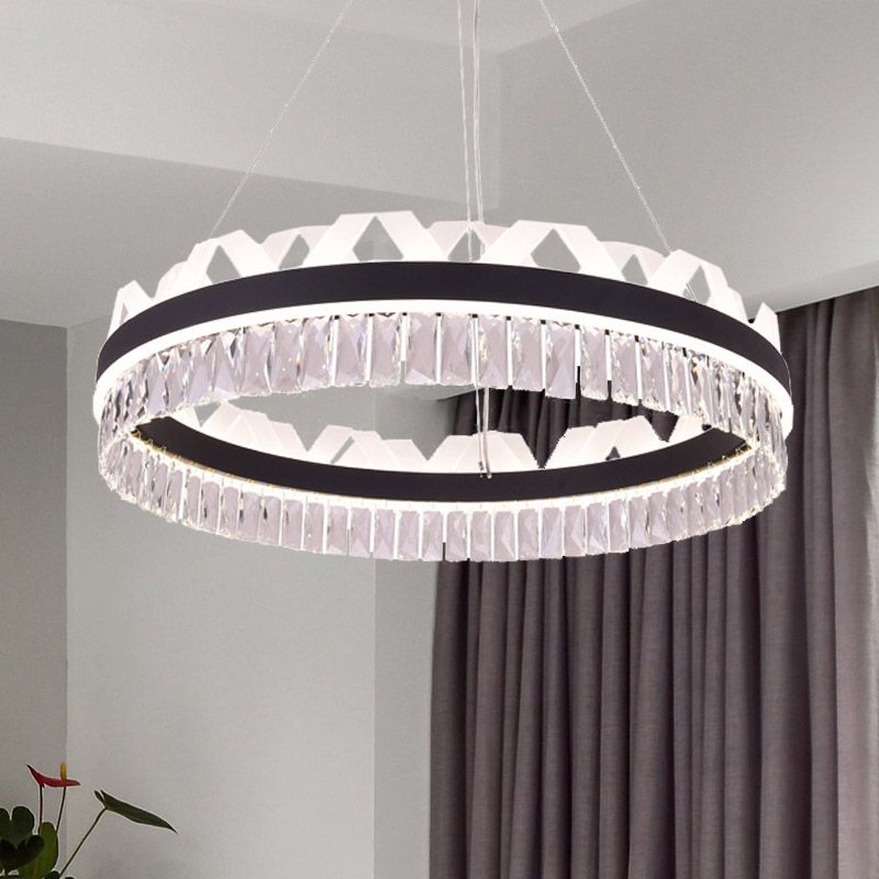 Circle Living Room Chandelier Lighting Fixture LED Simple Drop Pendant in Gold/Black