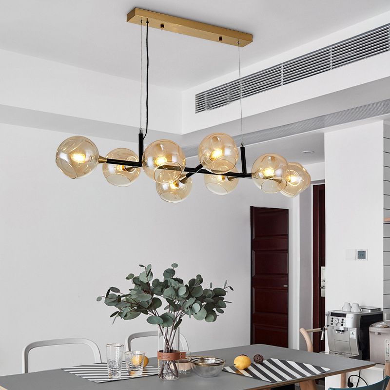 Glass Round Shape Chandelier Light Modern Style 8 Lights Chandelier Light Fixture in Gold