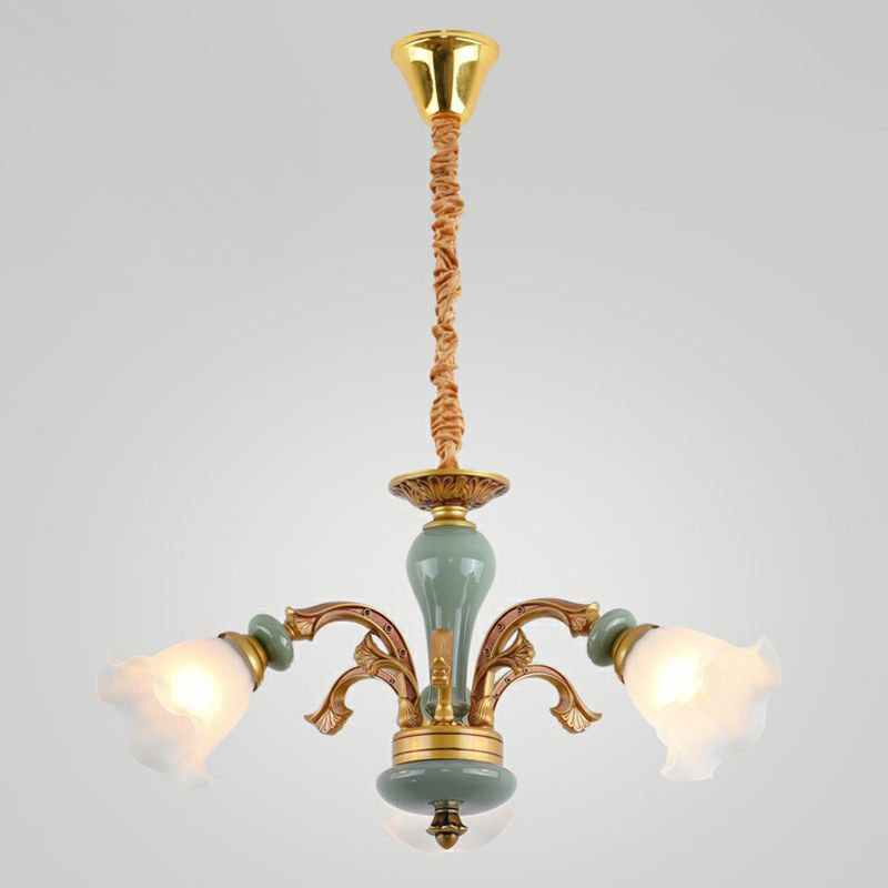 Flower Opal matglas kroonluchter vintage woonkamer hangend licht in bruin blauw