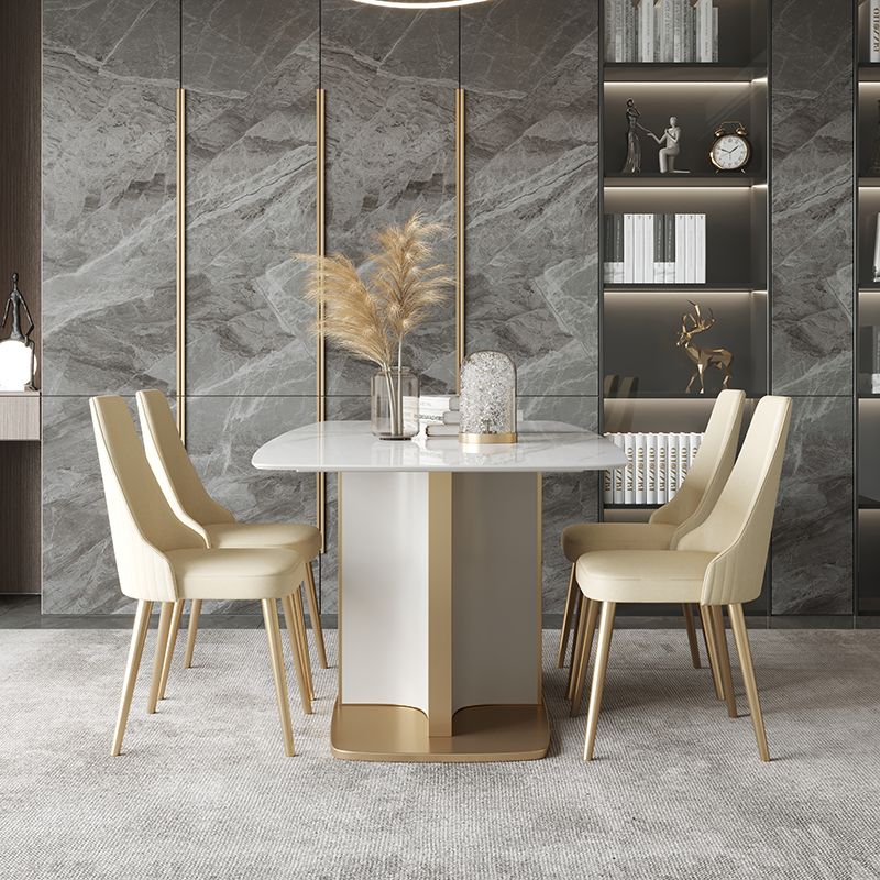 Contemporary Sintered Stone Top Standard Dining Set White Rectangle Shape Dining Set for Kitchen