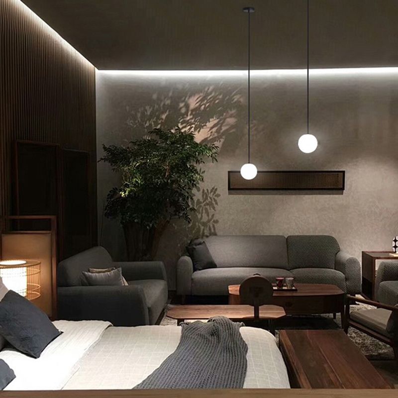 Mini Balle en forme de suspension de lampe de lampe à lampe 1-Bulb Lumière avec une teinte en verre pour le chevet