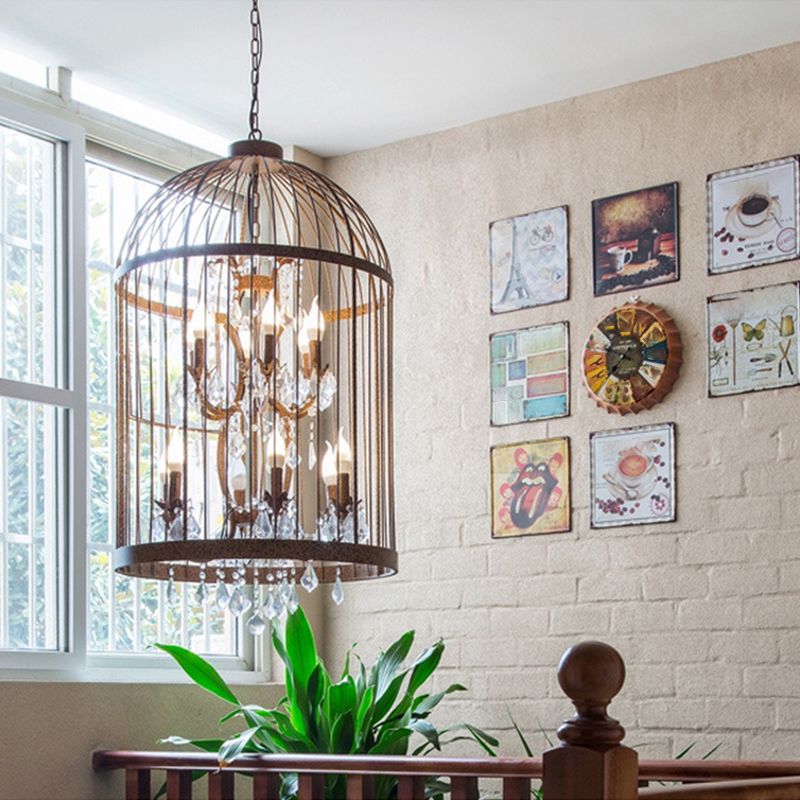 Birdcage Restaurant Ceiling Chandelier Farmhouse Crystal Suspension Pendant Light