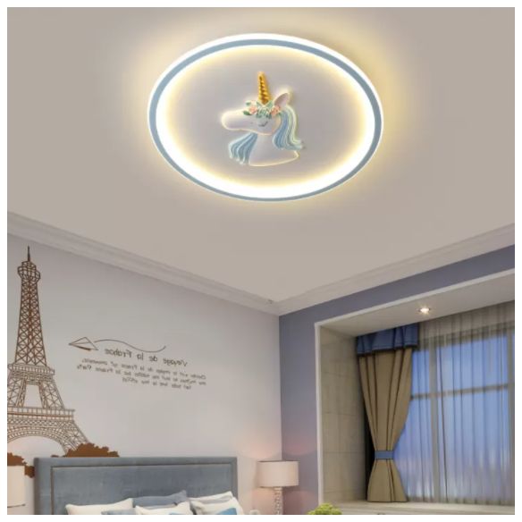 Luminaire encastré à 1 lumière LED en forme de dessin animé en métal licorne pour chambre d'enfant