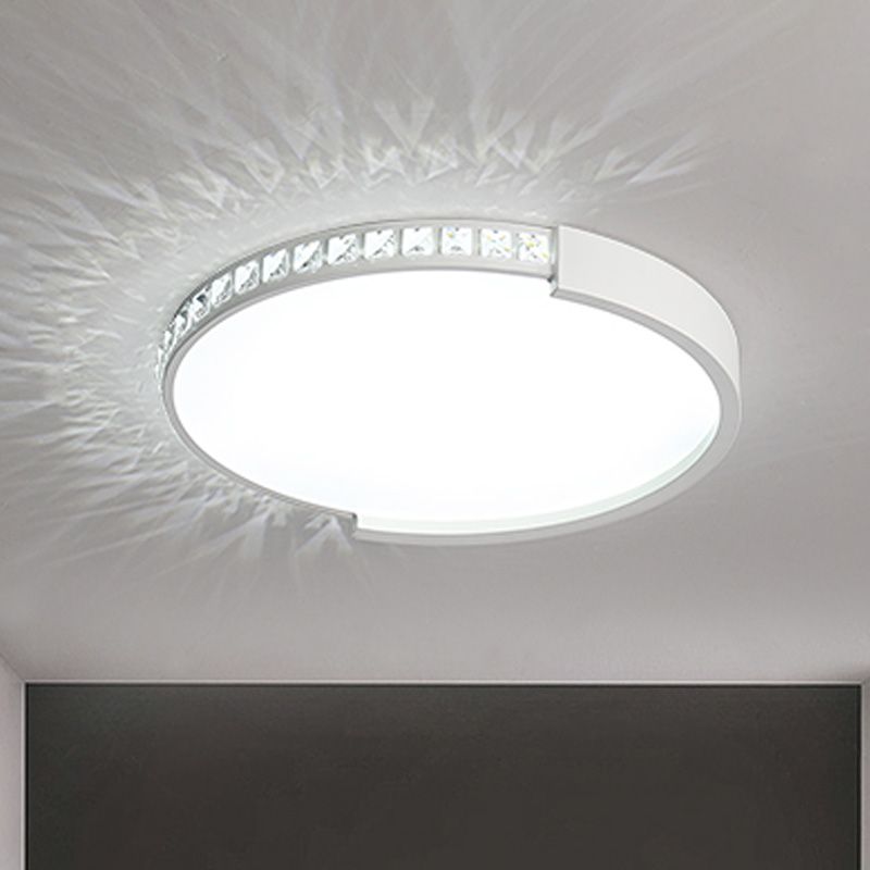 Inlaid Crystal Round Thin Flush Light Minimalism Bedroom LED Flush Mount Ceiling Light Fixture in White
