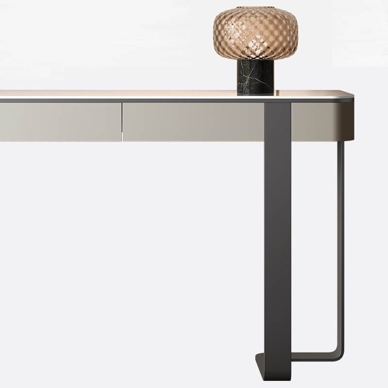 Modern Rectangular Console Table Stone Console Sofa Table in Grey/Gold