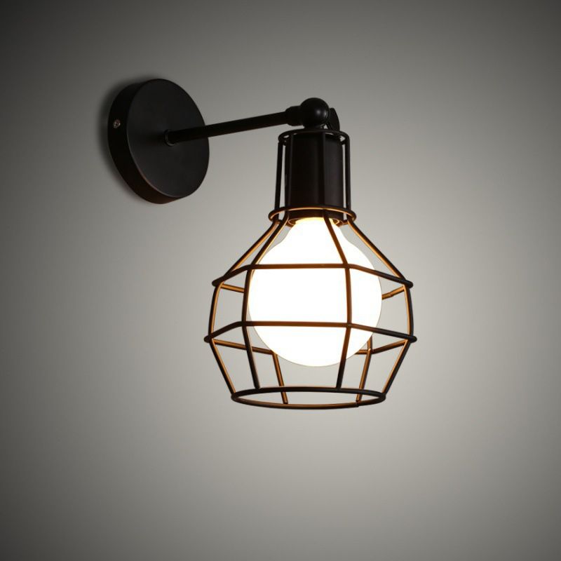 Diamond Cage Wall Mount Lamp 1-Light Vintage Black Wall Lighting Fixture for Hallway