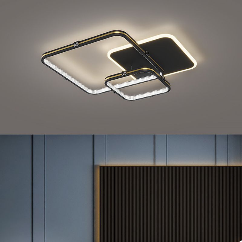 Quadrierte Deckenleuchte Moderne Stil Acryl LED-Schlafzimmer Deckenbündige Halterung in Schwarz