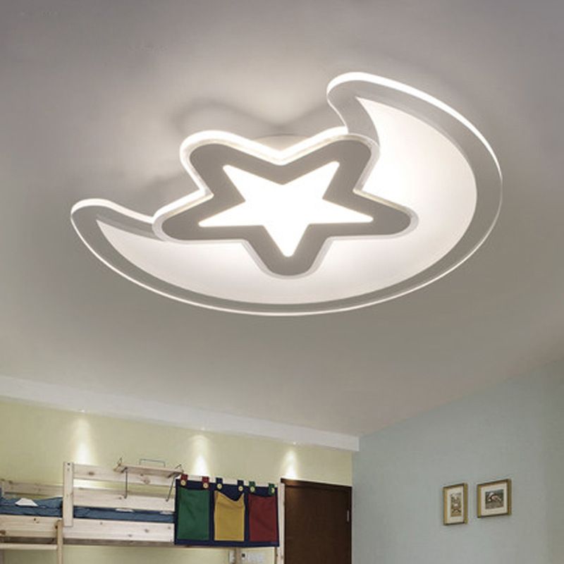 Crescente e Star Childrens Camera Soffitto Light Acrilico LED Cartoon Flush Mount Fixture in bianco