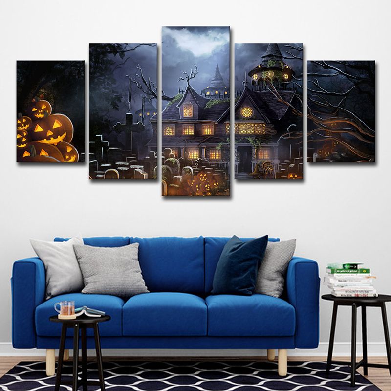 Black Halloween Parade Pumpkins Art Print Multi-Piece Kids Style Living Room Wall Decor