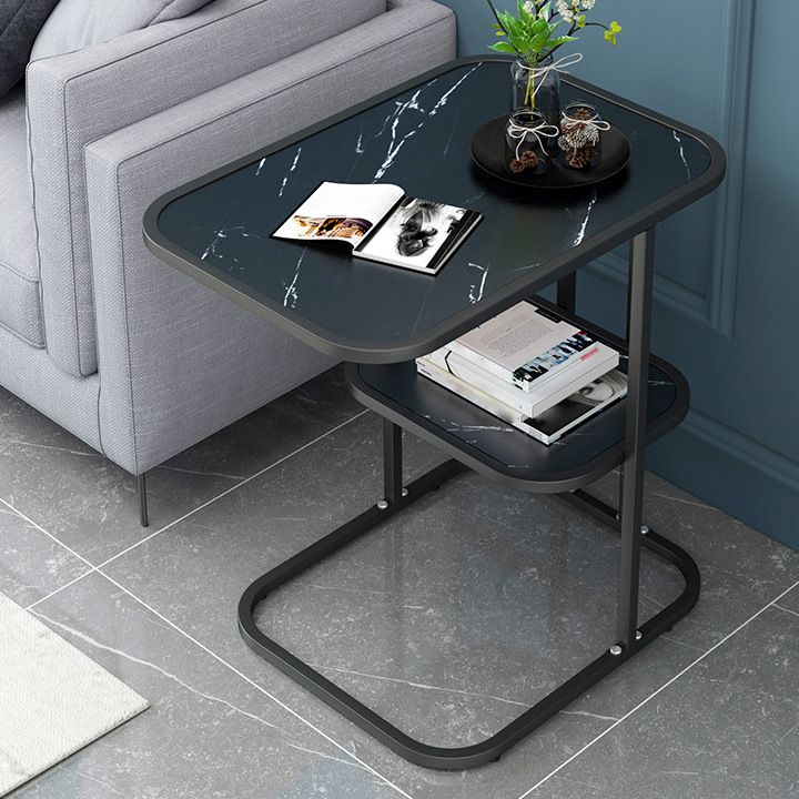Modern Metal C Side Table Rectangular Top Side Table with Shelf