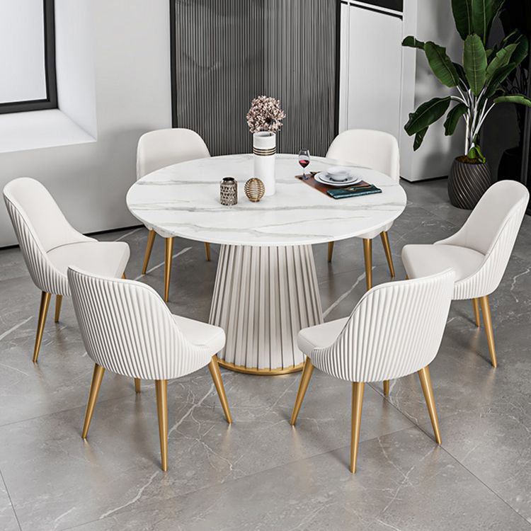 Sintered Stone Dining Table Set 1/3/5/7 Pieces Round Dining Table Faux Leather Chairs