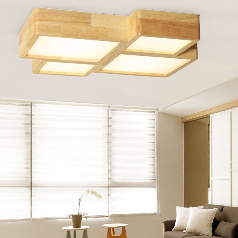 Wooden Block Flush Light Nordic LED Flush Mounted Ceiling Light with Acrylic Shade for Bedroom