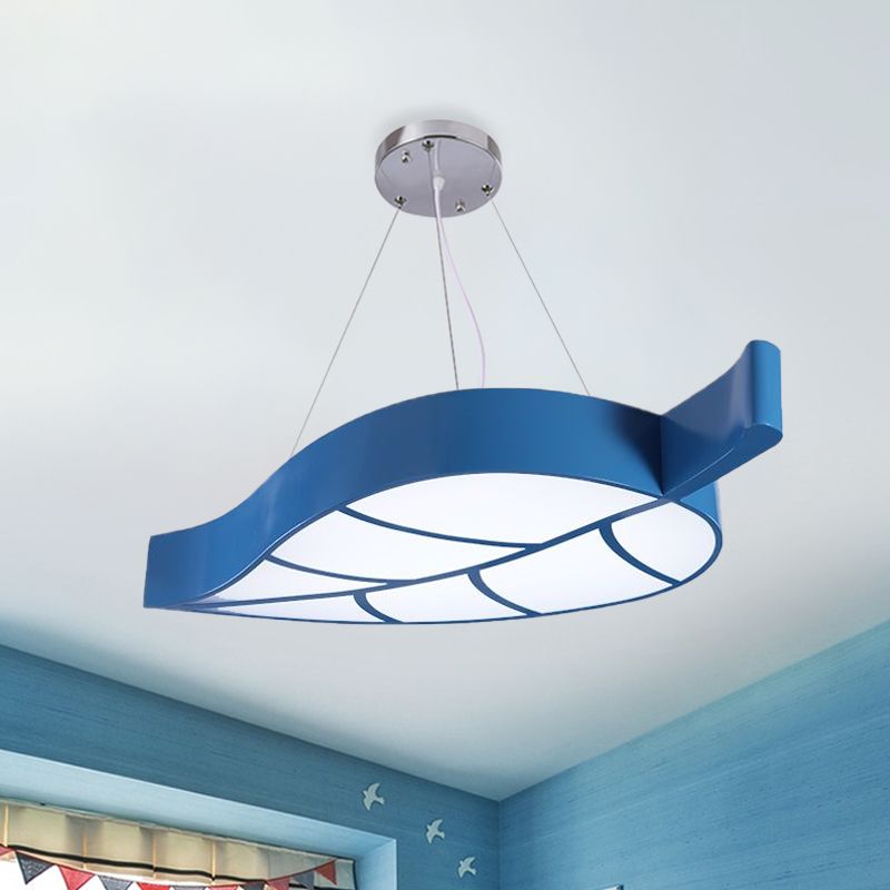 Acrylic Leave Hanging Chandelier Modern Style LED Pendant Light Kit in Blue/Yellow/Green for Dining Room