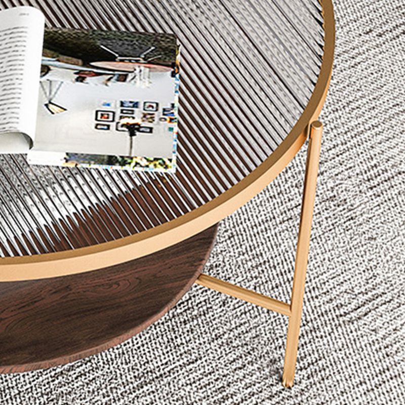 Contemporary 3 Legs Glass with Storage Shelf Round Single Coffee Table