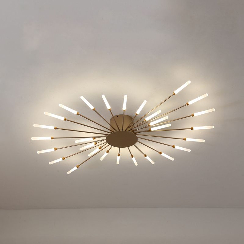 Lámpara de techo con ráfaga negra/dorada, lámpara LED acrílica semiempotrada contemporánea de 12/18/28 luces para dormitorio