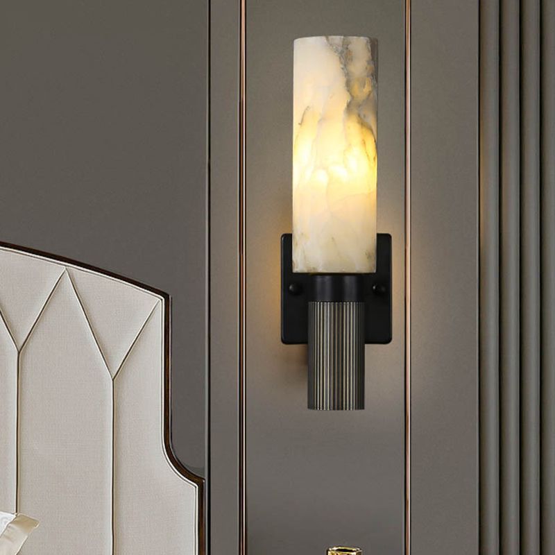 Nordic Metal Wall Light Cylinder 15" High Wall Sconce with Mica for Living Room