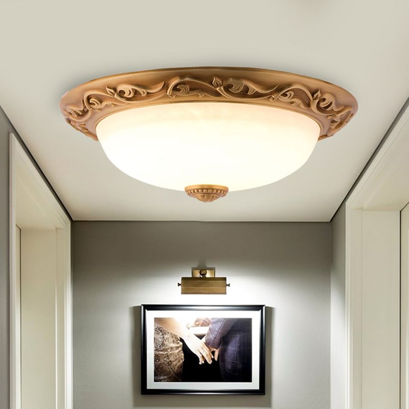 Retro Style Dome-Shaped Flush Mount Milky Glass LED Ceiling Fixture in White for Drawing Room, 12"/16"/19.5" W