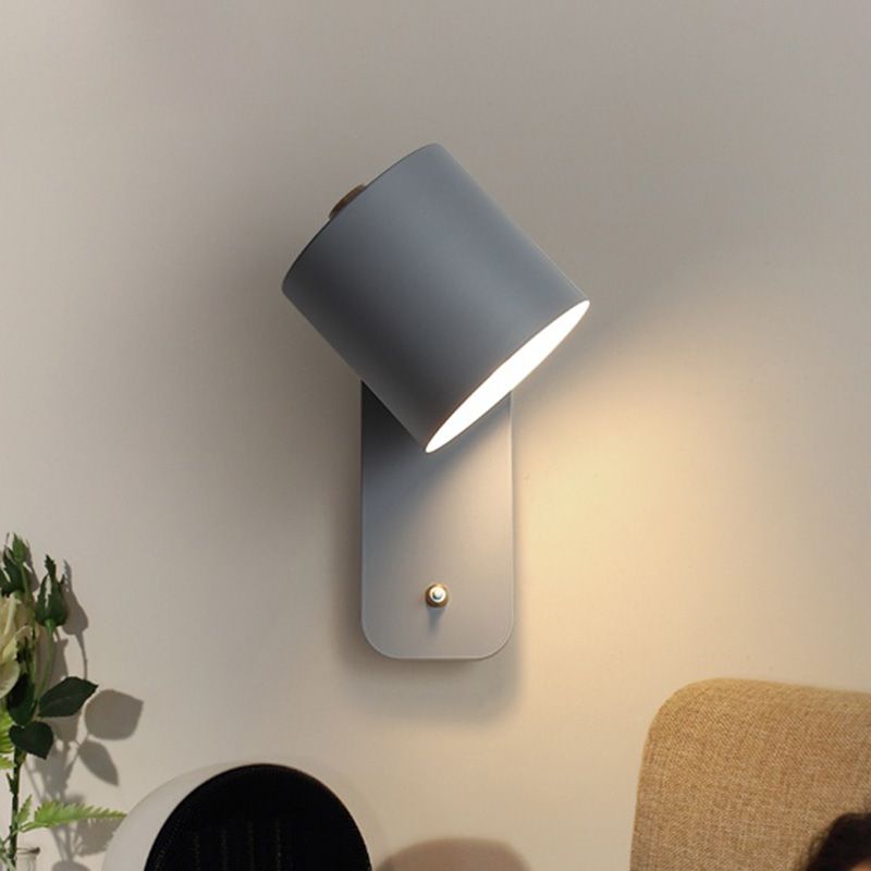 Lampe de lecture de cylindre pivable lampe nordique métallique à un seul bulbe lumière avec bouton d'alimentation