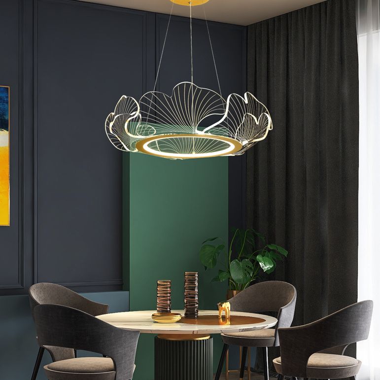 Acrylic Leaf LED Chandelier Light Simplicity Gold Finish Pendant Light for Dining Room