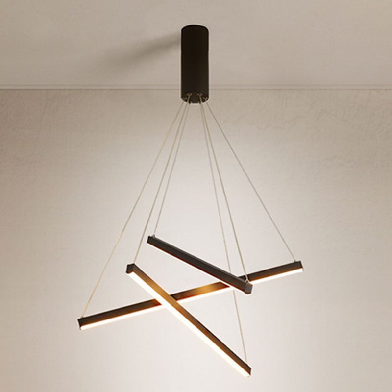 Linear Ceiling Pendant Light Minimalist Style Metal LED Black Chandelier Pendant Light