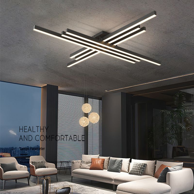 Luz de techo LED negra acrílica en soporte empotrado lineal de aluminio de estilo conciso moderno para dormitorio