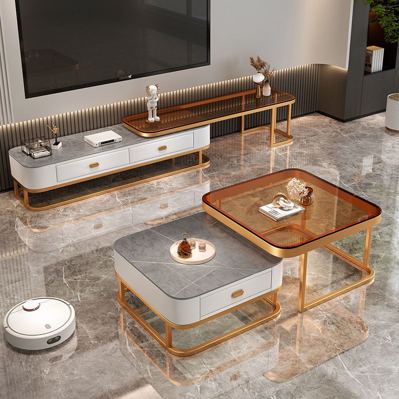 Modern Coffee Table Glass Top Square Nesting Coffee Table Set