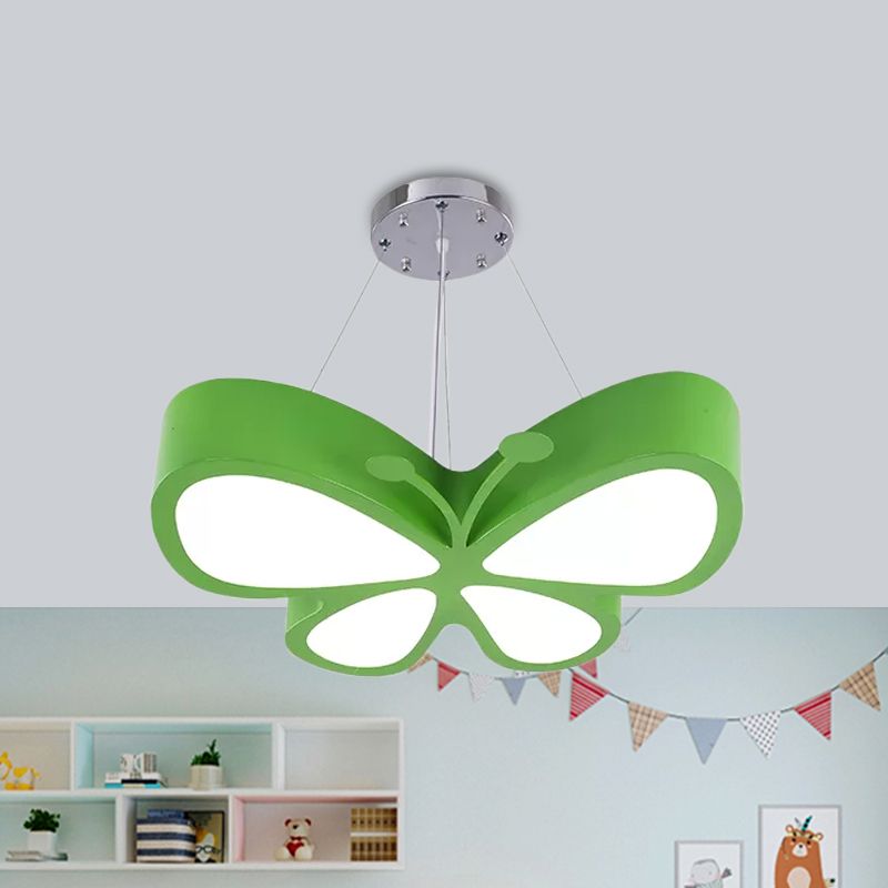 Lámpara de lámpara de dormitorio LED niños Rojo/amarillo/verde Luz de techo colgante con tono acrílico de mariposa en luz cálida/blanca