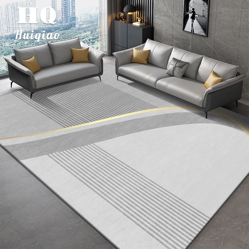Grey Modern Carpet Geometric Pattern Polyester Area Carpet Stain Resistant Rug for Home Decor